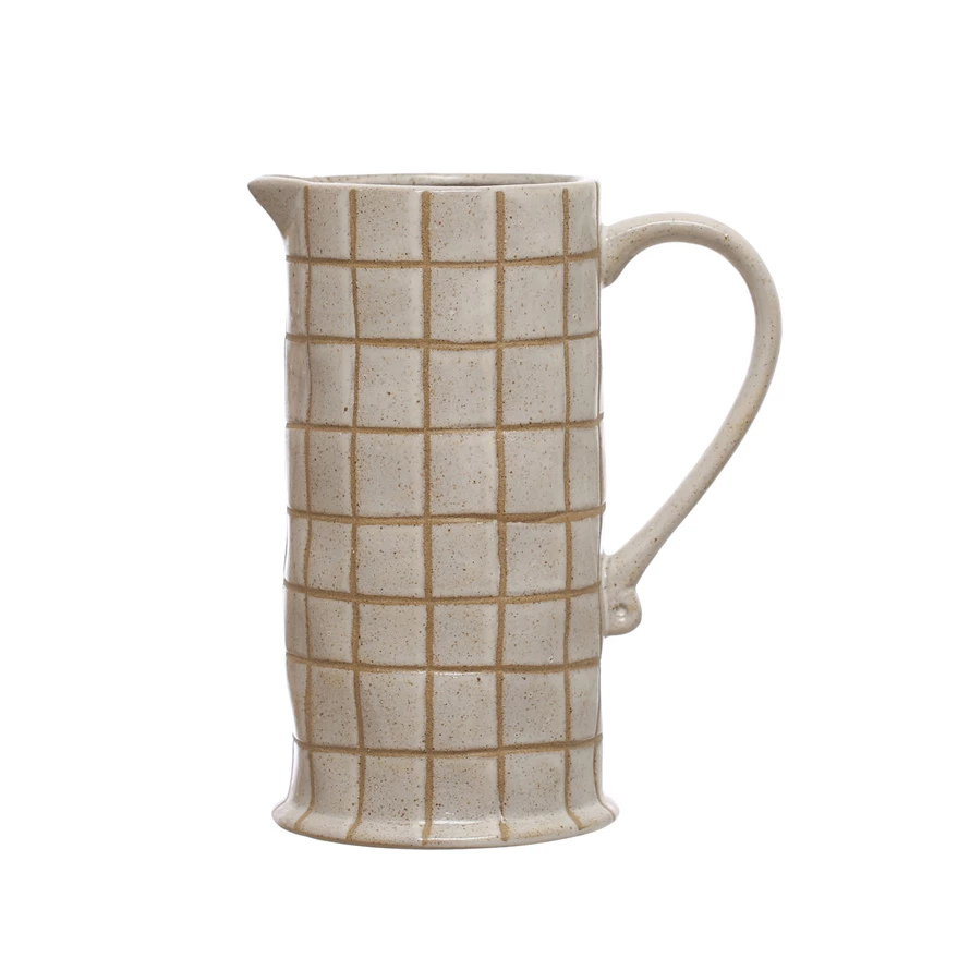 Stoneware Pitcher w/ Wax Relief Grid Pattern