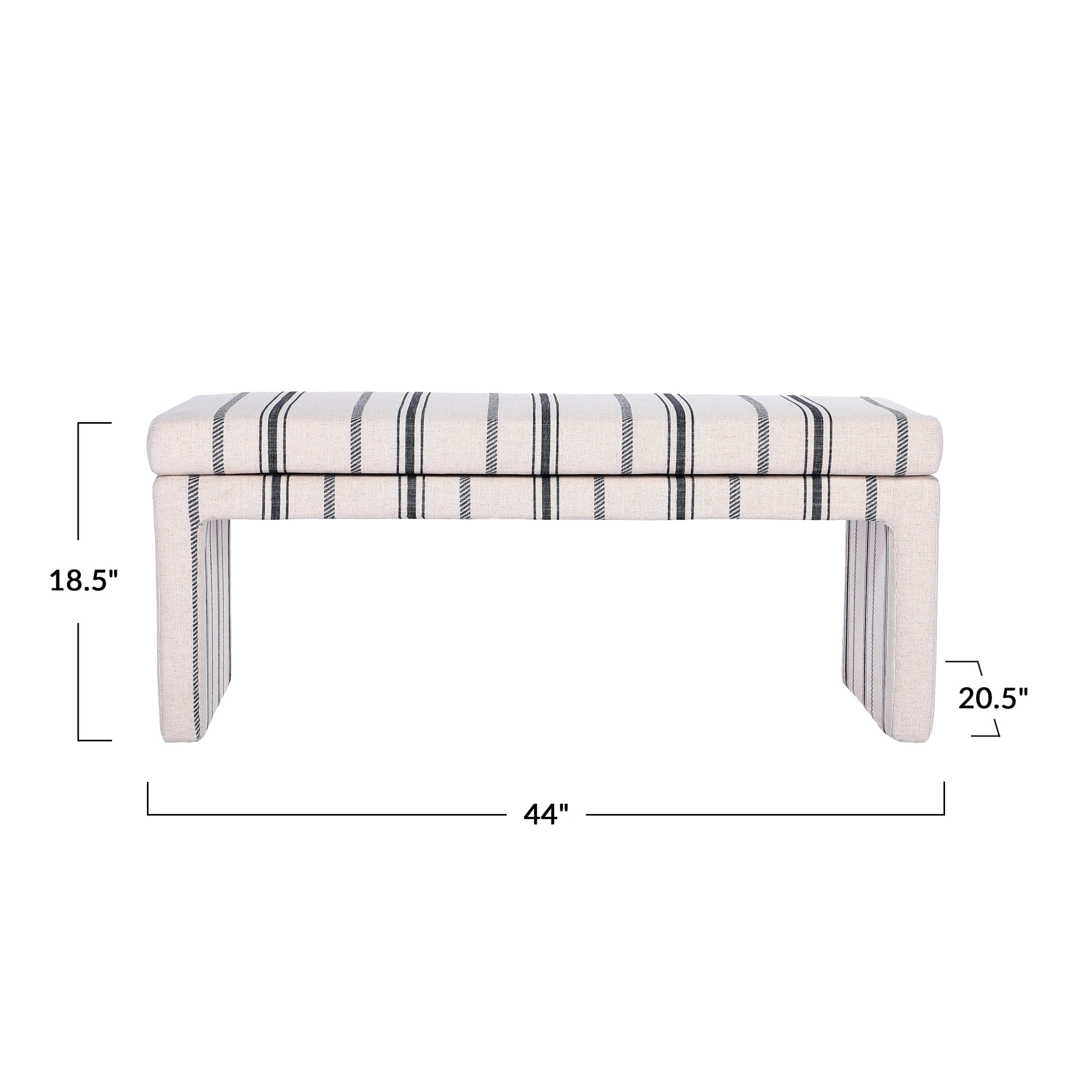 Upholstered Bench, Cream Color with Black Stripes