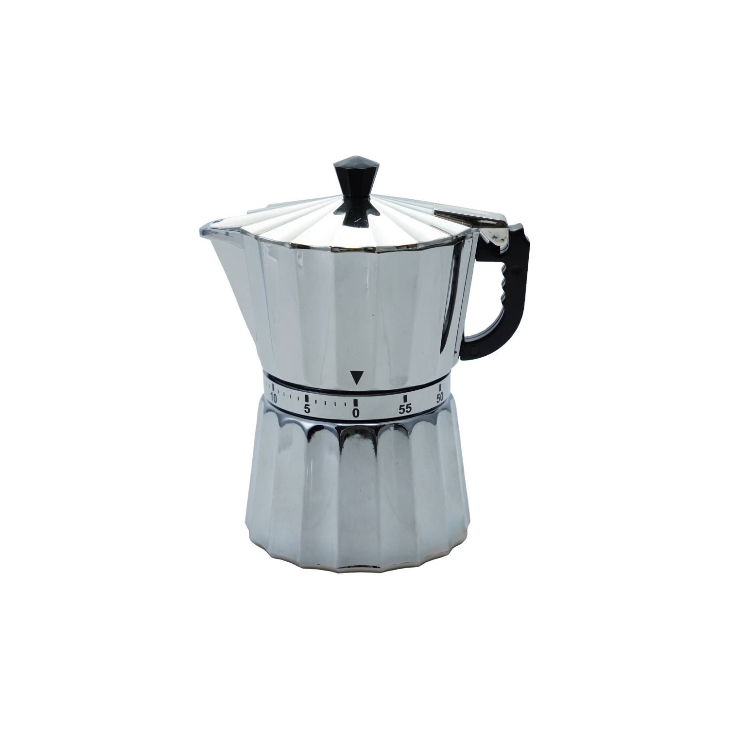 Plastic Moka Pot Shaped Hour Twist Timer Silver Finish Black